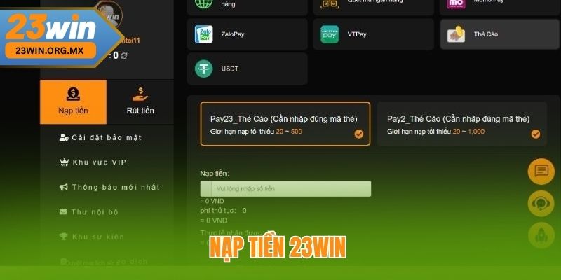 Nạp Tiền 23WIN: Bí Quyết Thực Hiện Nhanh Chóng Và An Toàn Nạp Tiền 23WIN